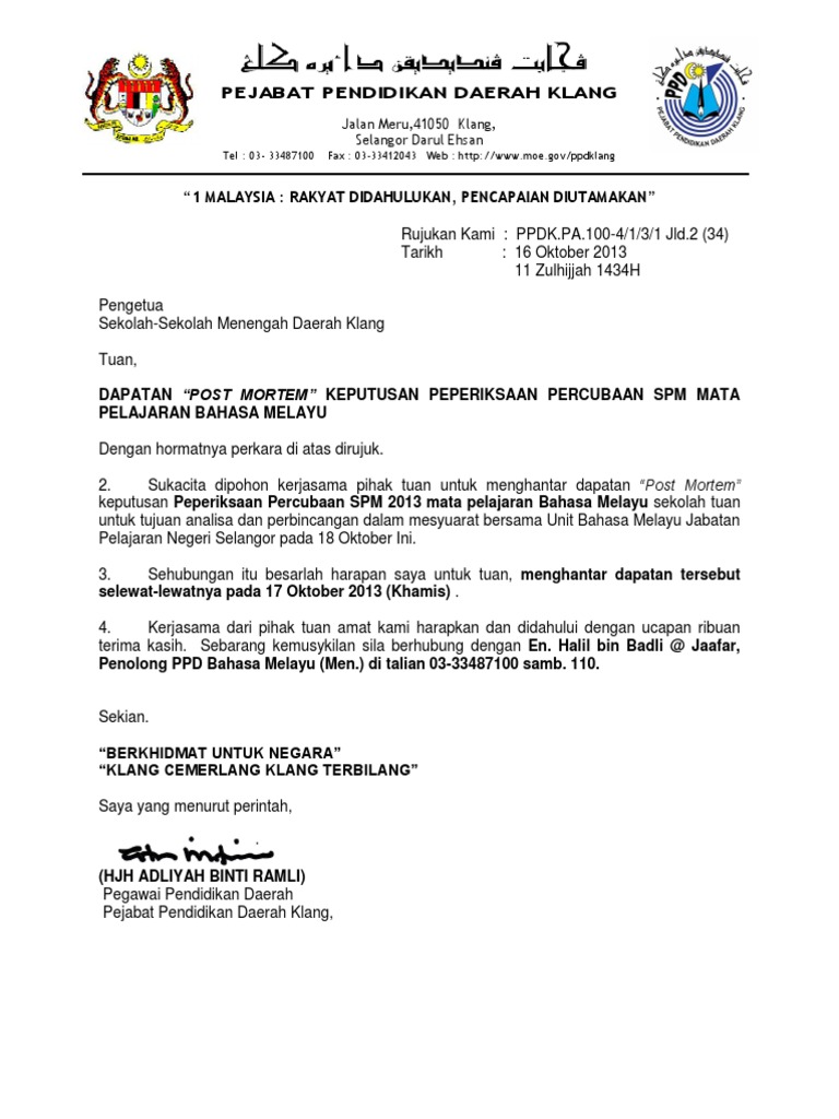 Surat Post Mortem Bm Spm 2013