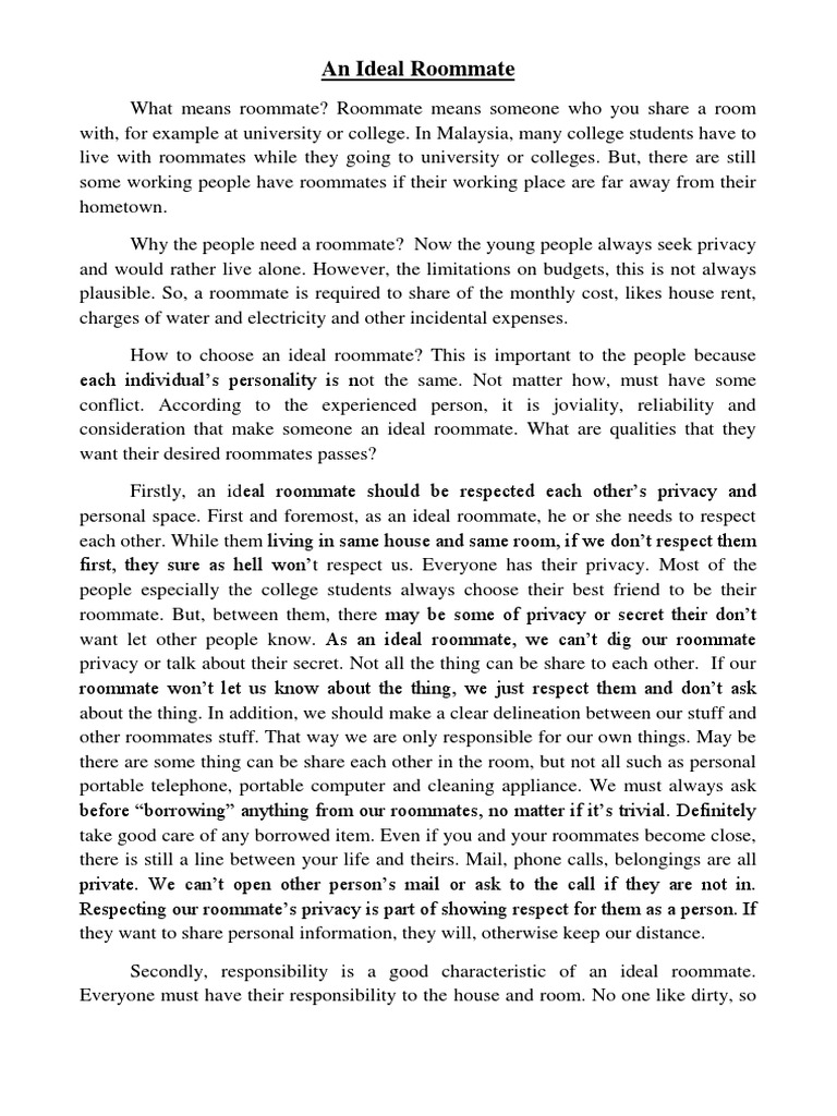 Ideal roommate short essay 08 image