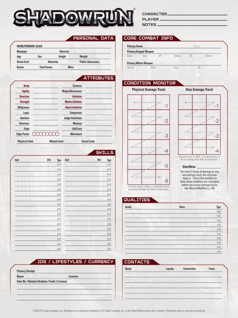 Shadowrun 5th Edition Character Sheet Role Playing Games Gaming