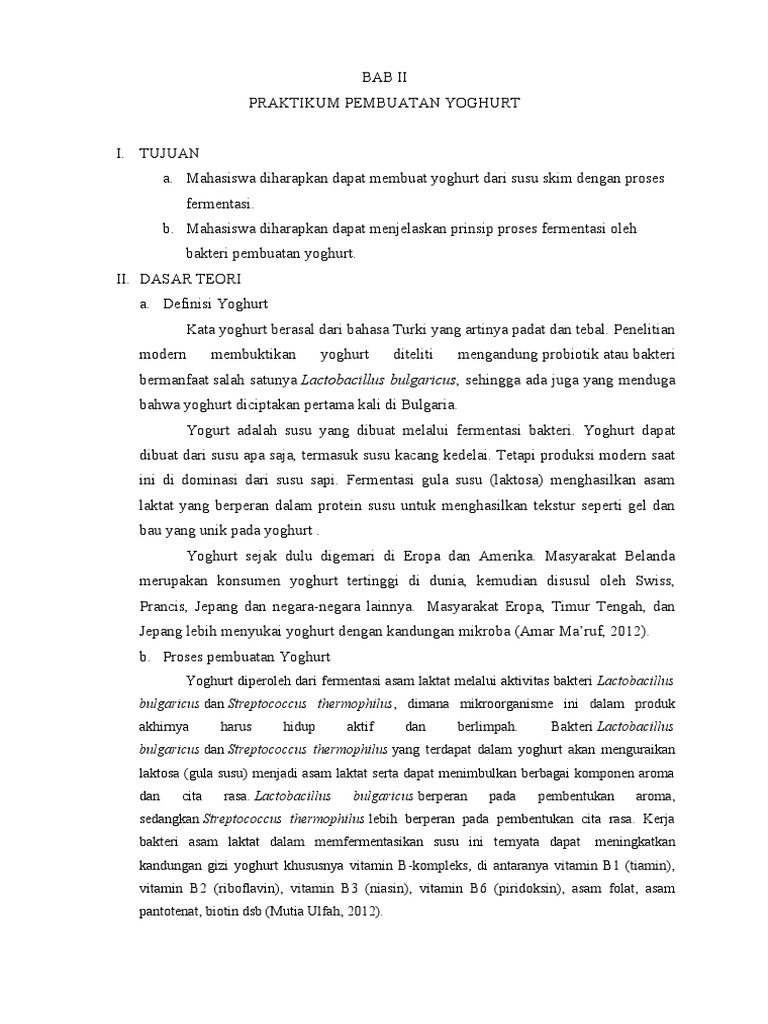 Laporan Praktikum Pembuatan Yoghurt Doc