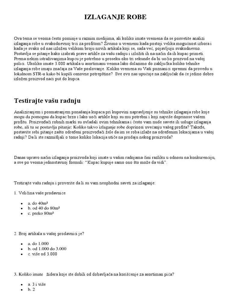 Izlaganje Robe | PDF