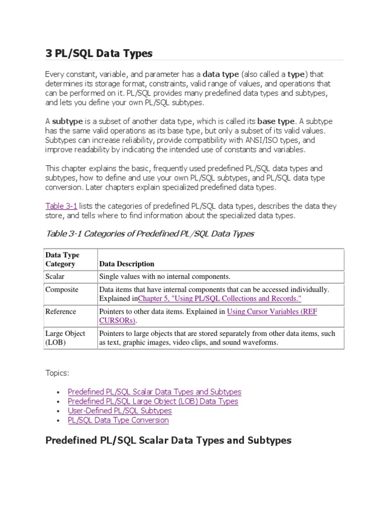 PL/SQL Datatypes | PDF | Pl/Sql | Data Type