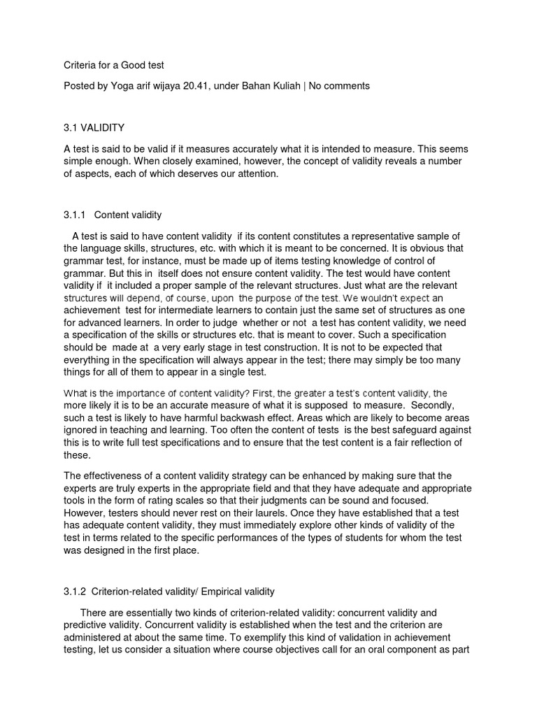Criteria for Valid and Reliable Tests | PDF | Validity (Statistics ...