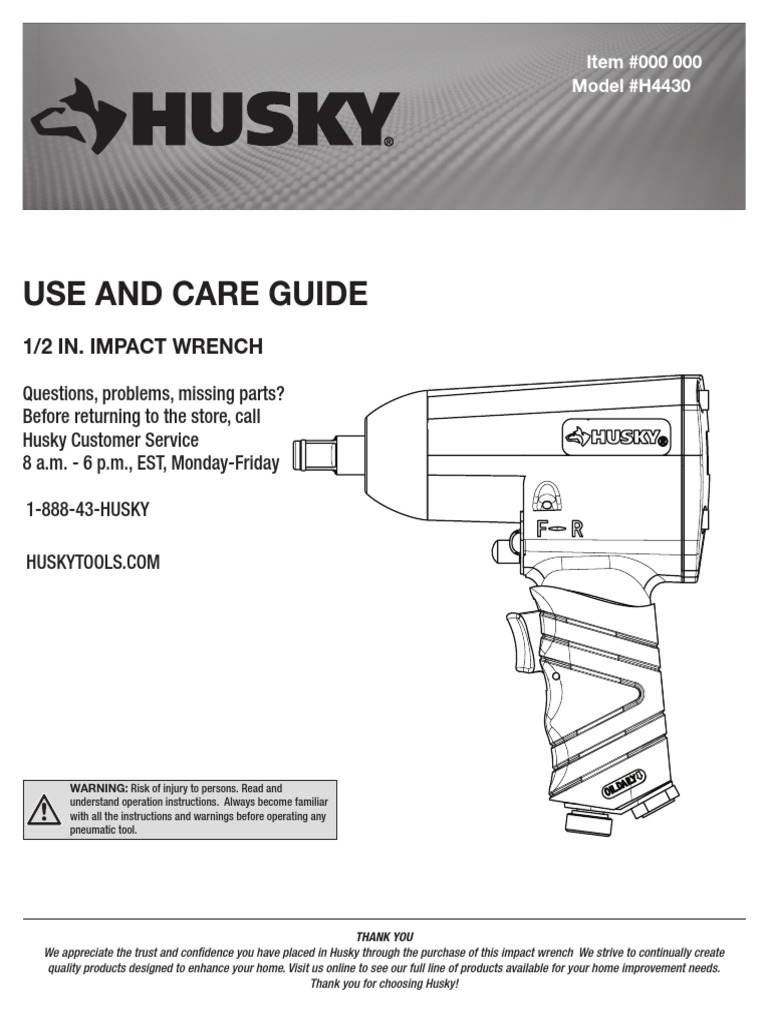Husky H4430 Impact Wrench Mechanical Engineering Manufactured Goods