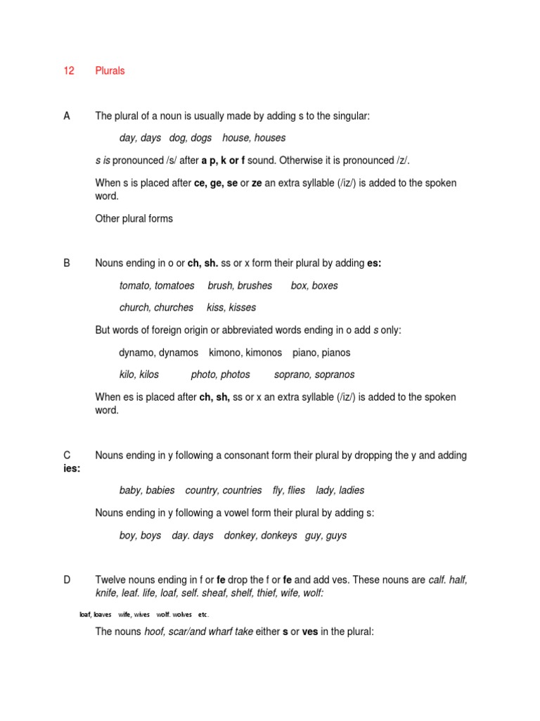 12 Plurals Loaf, Loaves Wife, Wives Wolf. Wolves Etc PDF Plural