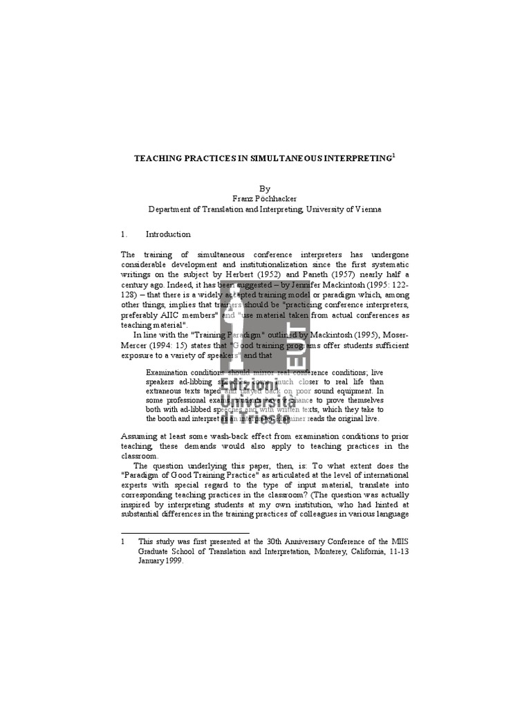 Teaching Simultaneous Interpreting | PDF | Survey Methodology ...