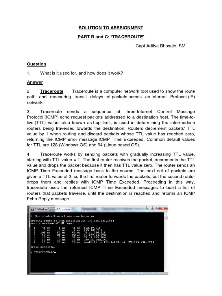 Solution To Assignment On Traceroute ddi Networking Standards Internet Standards