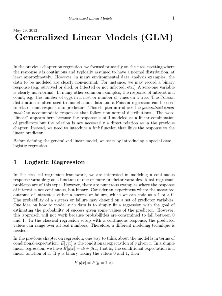 ES714glm Generalized Linear Models PDF Logistic Regression