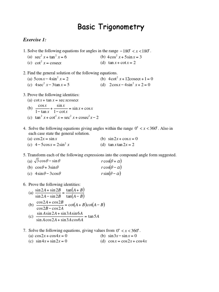Basictrigonometry Pdf Trigonometric Functions Sine