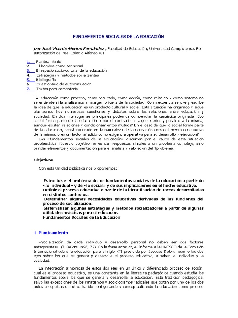 Fundamentos Sociales de la Educación | PDF