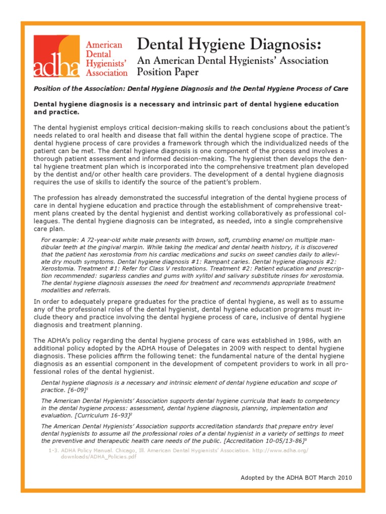 7111 Dental Hygiene Diagnosis Position Paper Dental Hygienist Dentistry