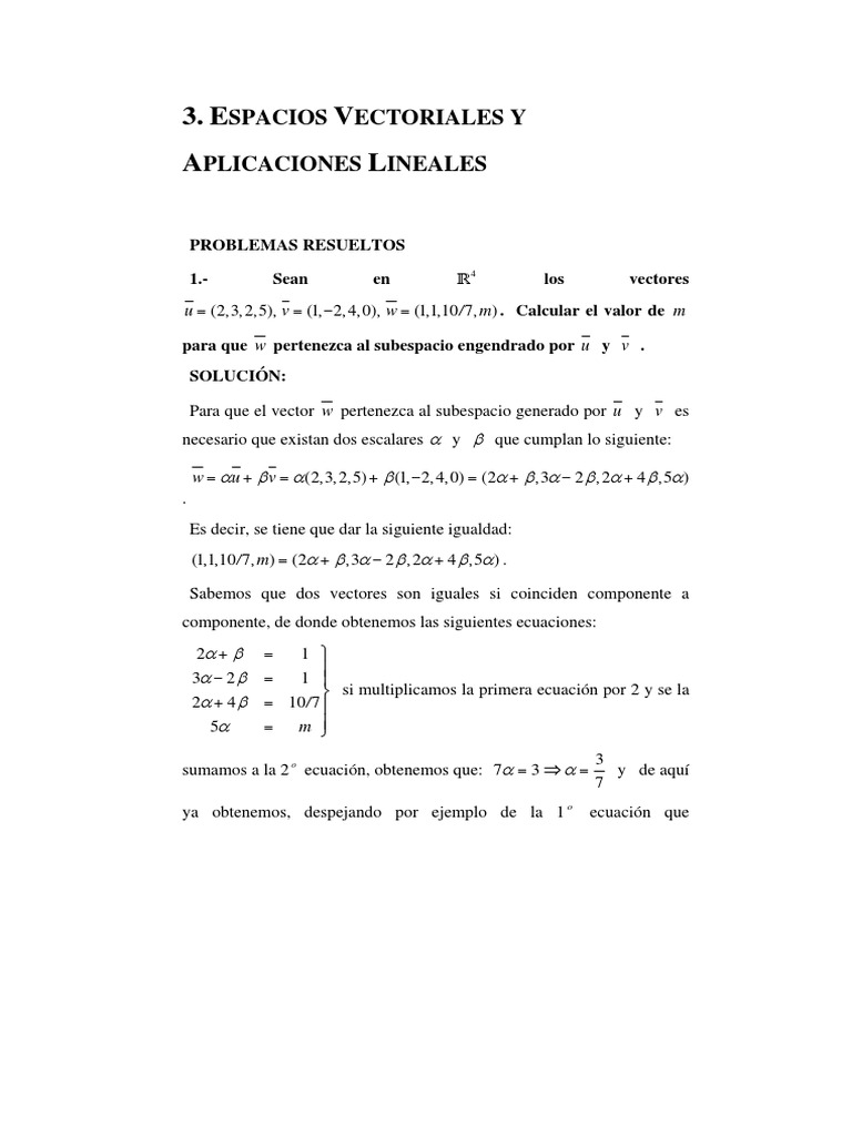 Ejercicios Resueltos de Espacios Vectoriales | PDF | Espacio vectorial ...