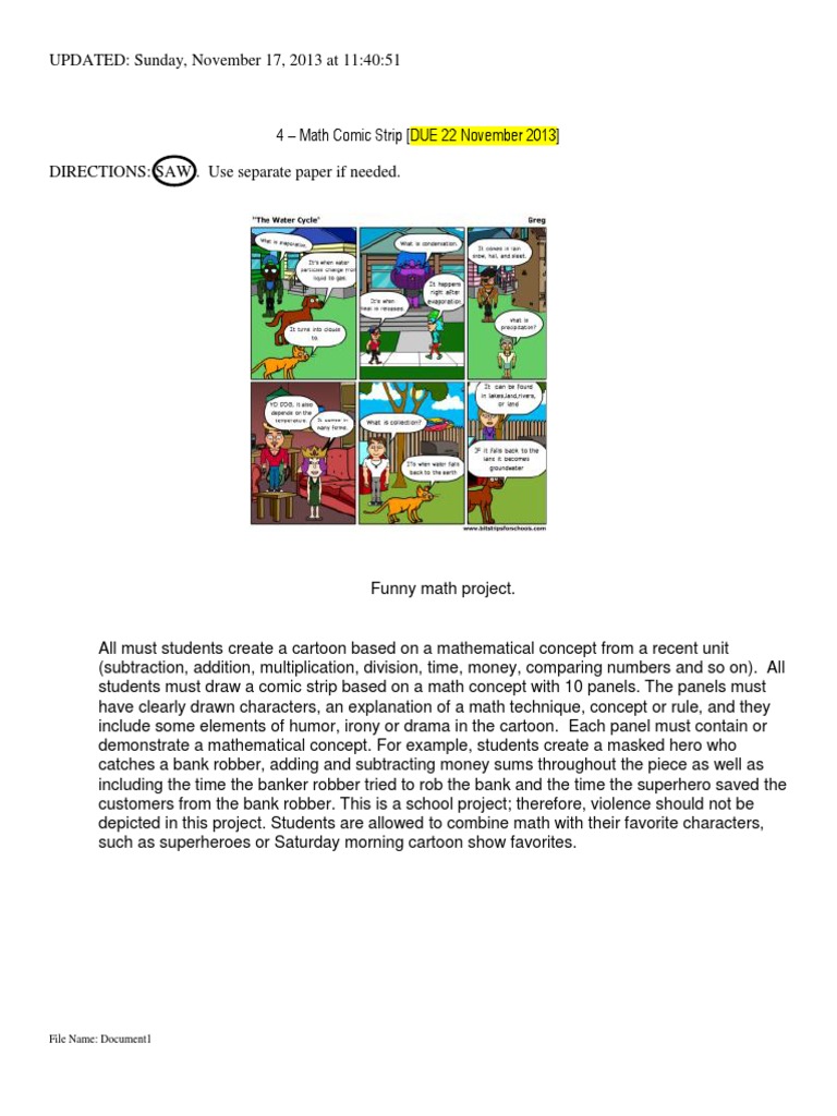 4 – Math Comic Strip DUE 22 November 2013 | Comic Strips | Comics