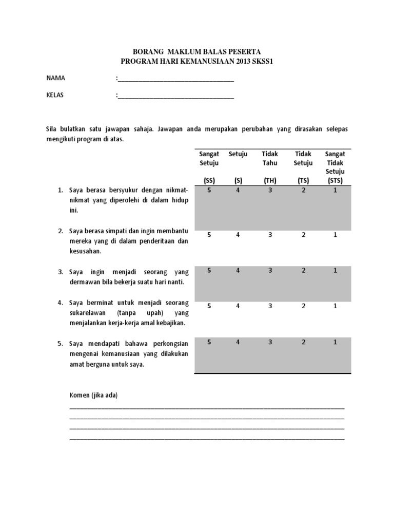Borang Maklum Balas Peserta  PDF