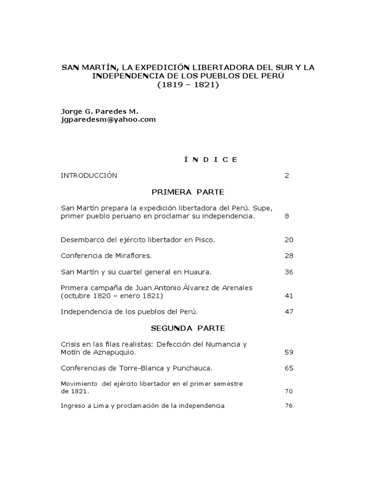 San Martín y la Independencia del Perú | PDF | Perú | Conflicto armado