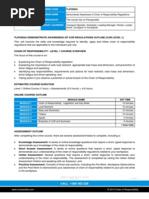 TLIF2092A CoR Level 1 Course Outline