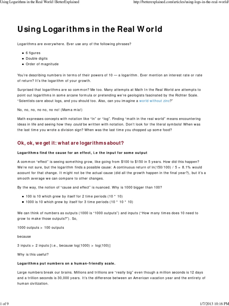 Using Logarithms in The Real World - BetterExplained | PDF | Logarithm ...