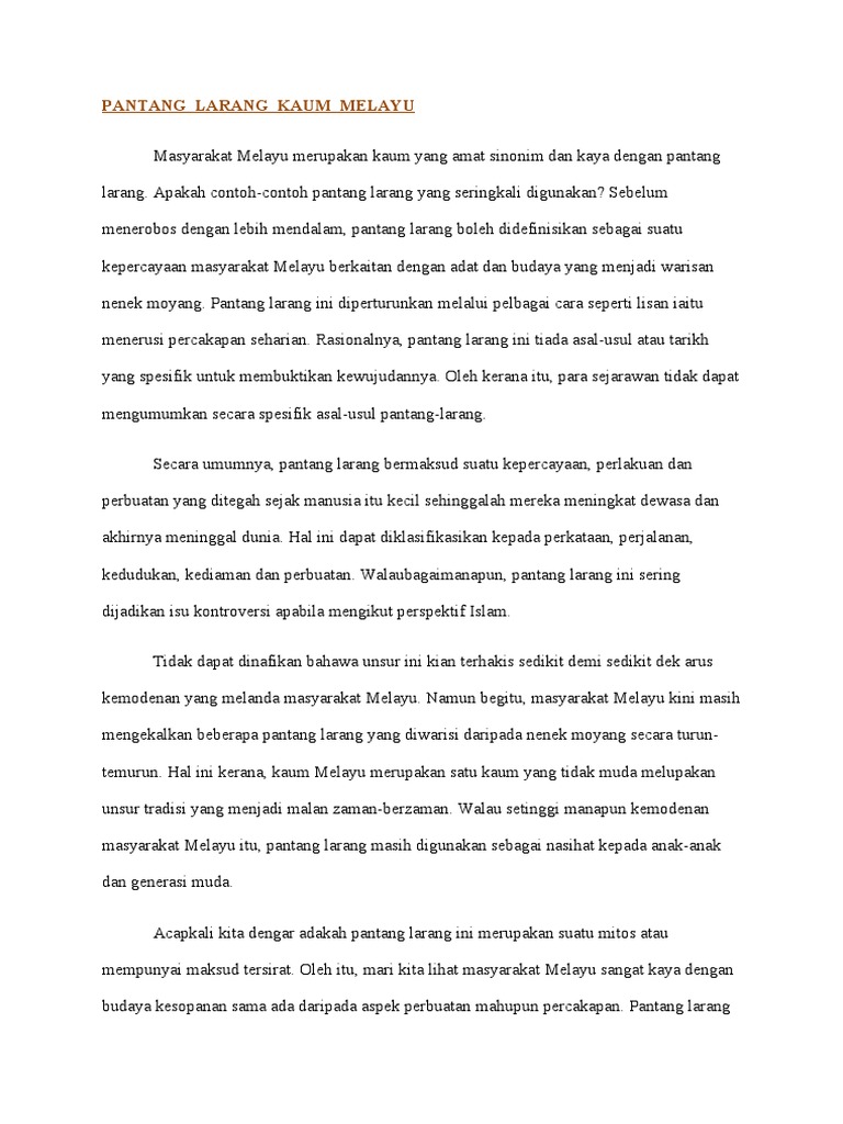 Pantang Larang Orang Melayu Pdf