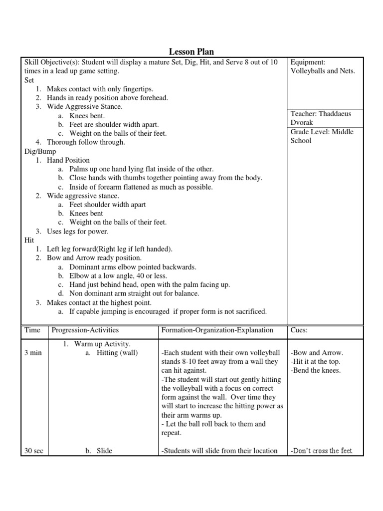 Volleyball Lesson Plan PDF Volleyball Hand