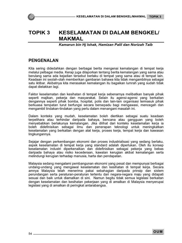 Topik 3 Keselamatan Di Dalam Bengkel Makmal Pdf