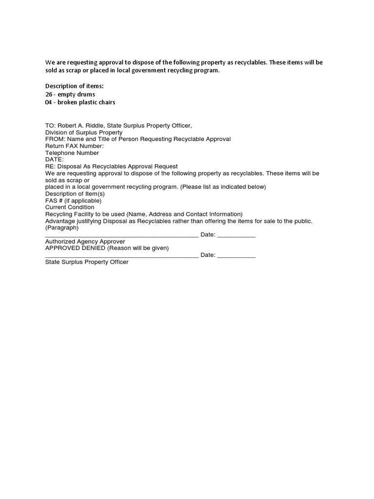 Vehicle and Scrap Disposal Request | PDF