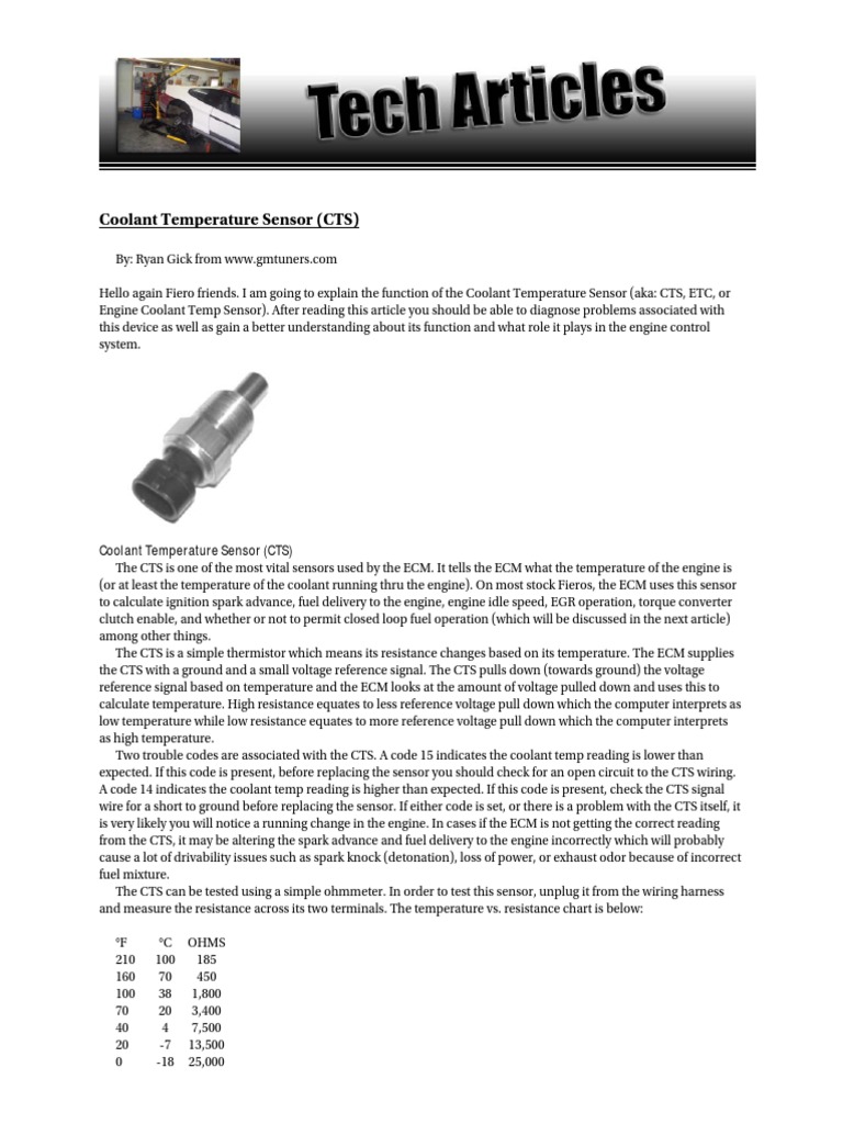 Coolant Temperature Sensor - CTS | PDF | Coolant | Electrical ...