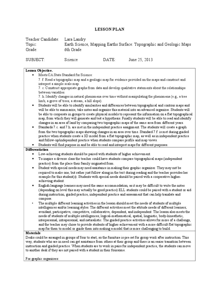 Differentiated Lesson Plan: Topographic and Geologic Maps | Topography
