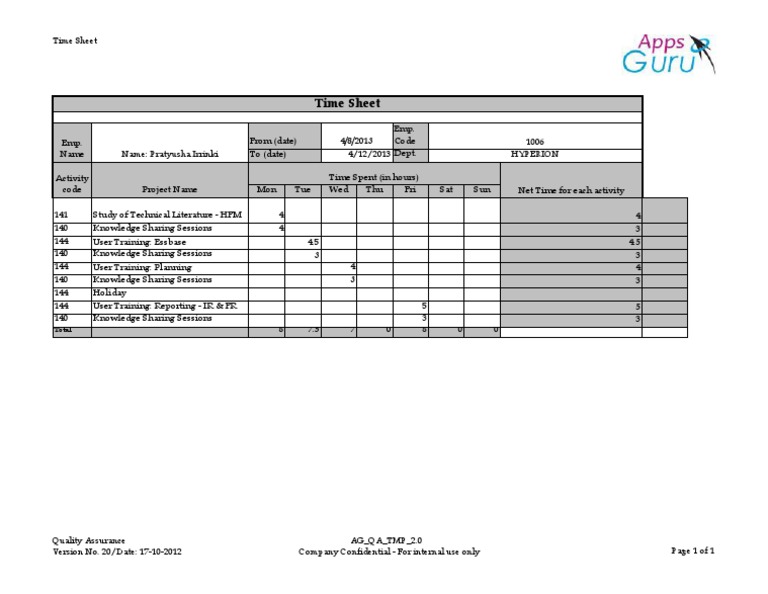 Weekly Employee Time Sheet Report | PDF