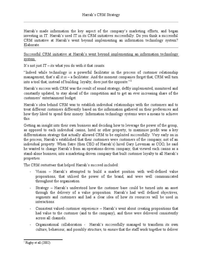 Harrahs CRM Strategy PDF Customer Relationship Management