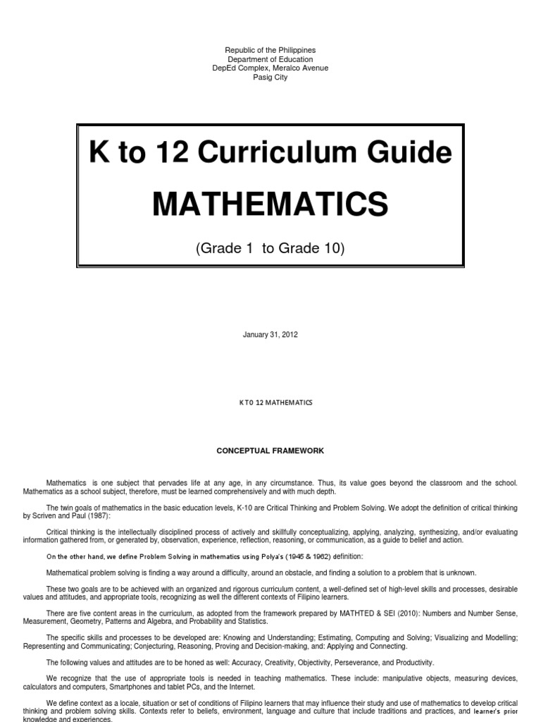 Mathematics K 12 Curriculum Guide | PDF
