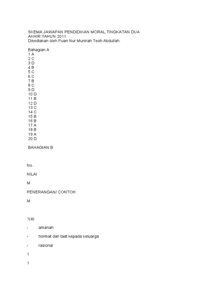 Skema Jawapan Pendidikan Moral Tingkatan Dua Pdf