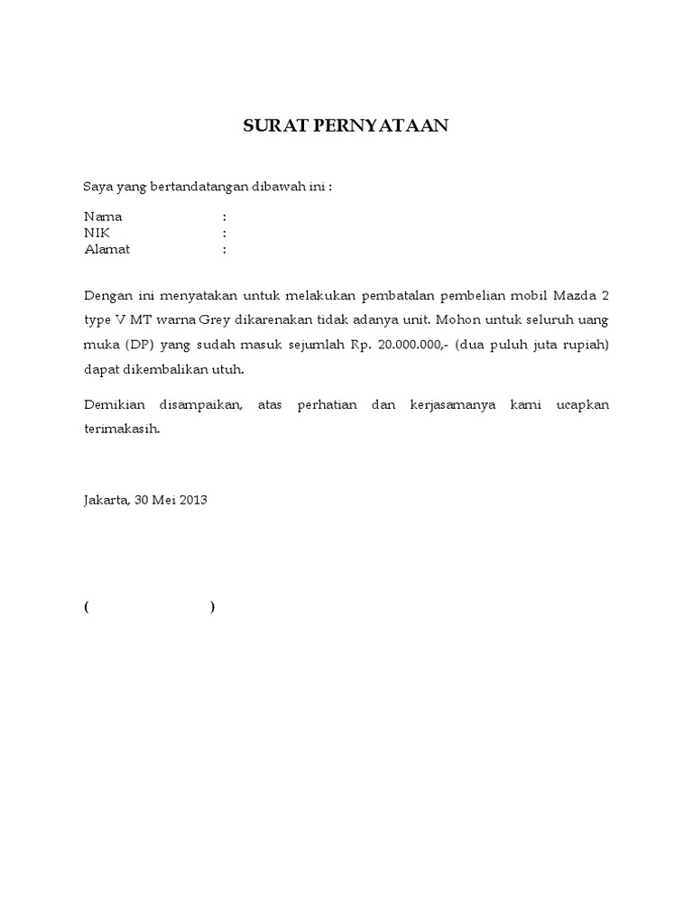 Contoh Surat Permohonan Untuk Surat Pelepasan Pinjaman Kendaraan