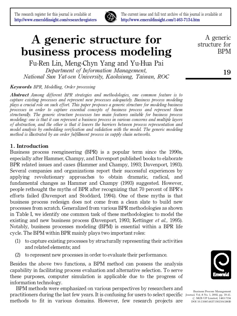A Generic Structure For Business Process Modeling PDF | PDF | Business