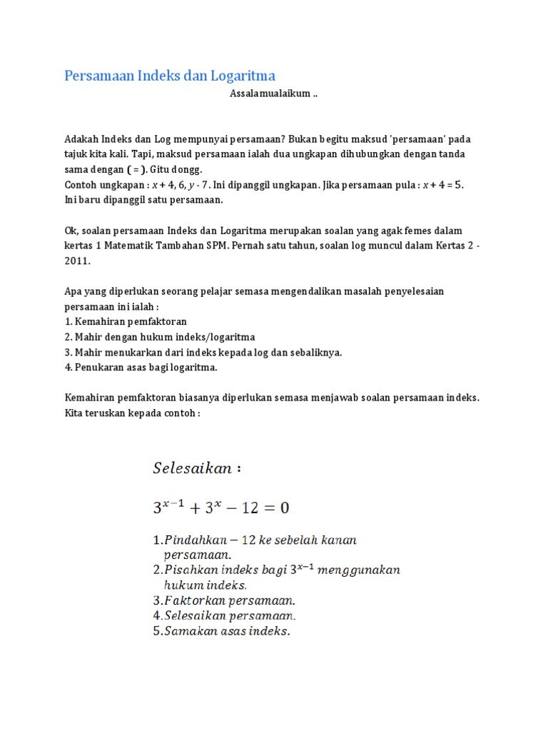 Persamaan Indeks Dan Logaritma Pdf