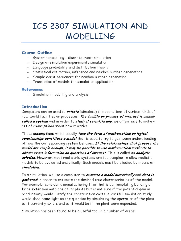 ICS2307 Simulation and Modelling Notes | PDF | Probability Distribution ...