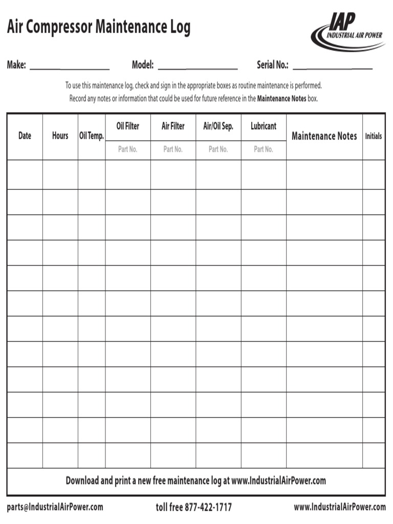 Air Compressor Maintenance Log PDF Valve Lubricant