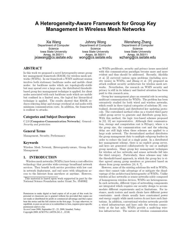 A Heterogeneity-Aware Framework For Group Key Management in Wireless ...