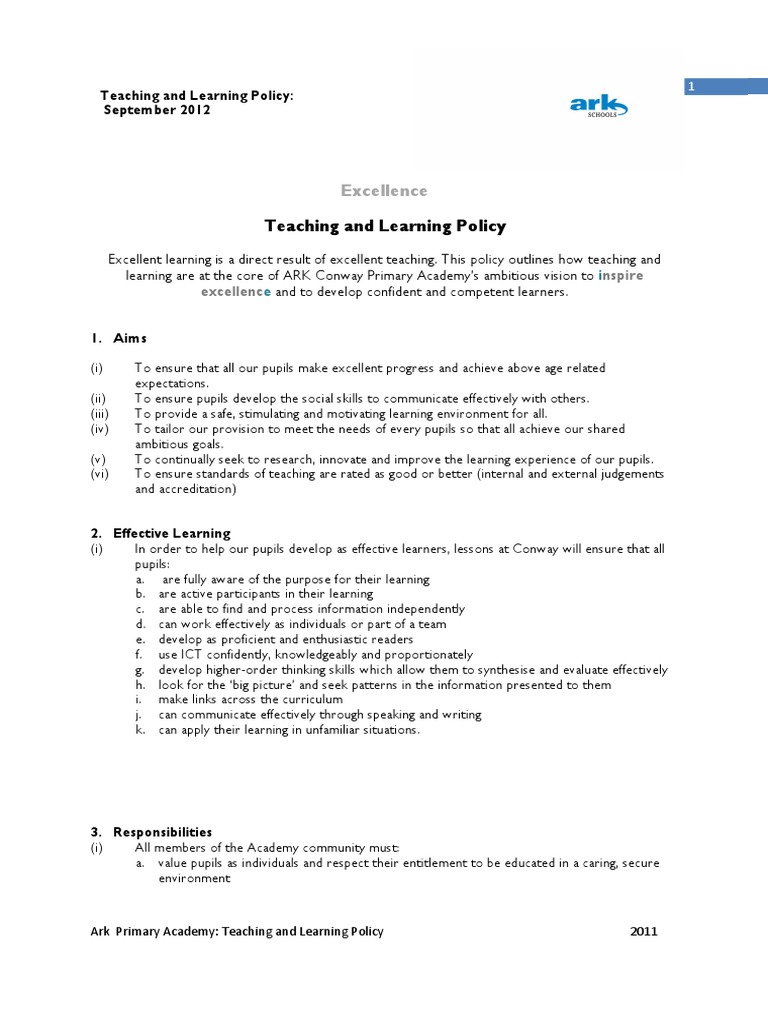Teaching and learning policy 2012 pdf educational assessment learning