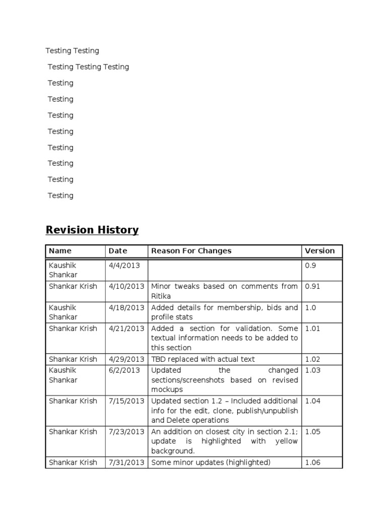 Revision History: Name Date Reason For Changes | PDF