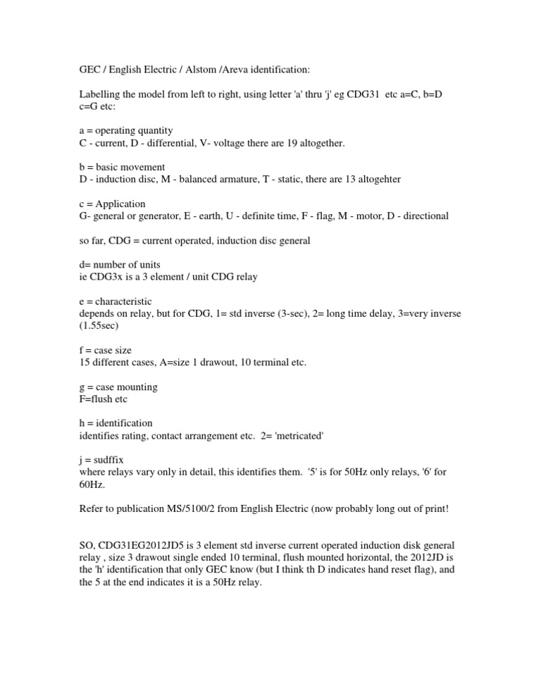 ANSI codes for Relay Identification