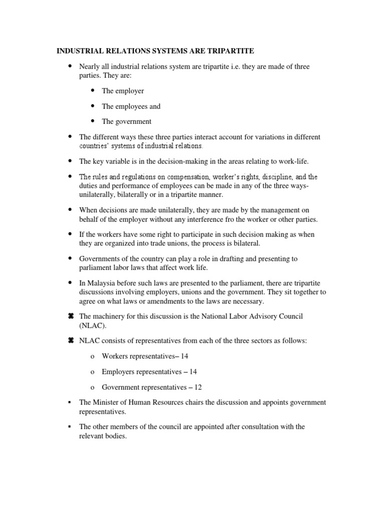 Tripartite Industrial Relations in Malaysia | PDF | International ...