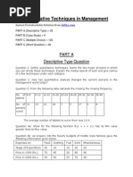 Quantitative Techniques in Management: Part A Descriptive Type Question