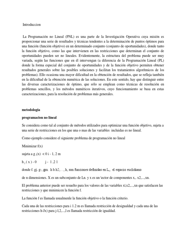 Metodologia Programacion No Lineal | PDF | Programacion no lineal ...