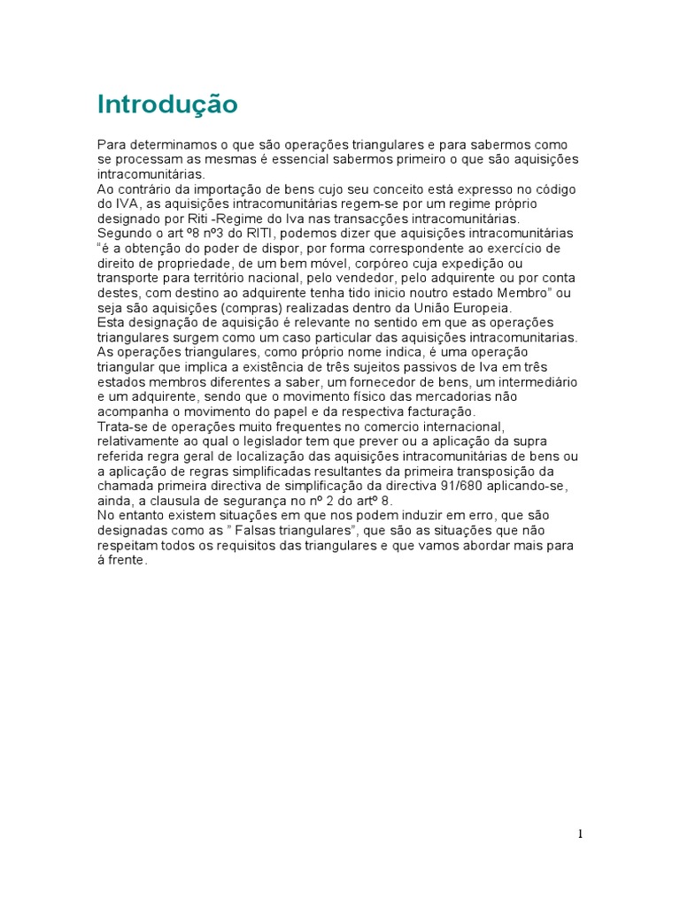 Operações Triangulares - Trabalho | PDF | Imposto sobre Valor Agregado ...
