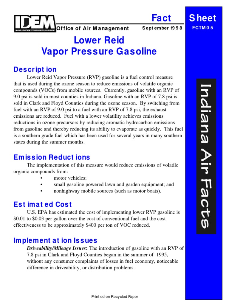 Lower Reid Vapor Pressure Gasoline Guide | PDF