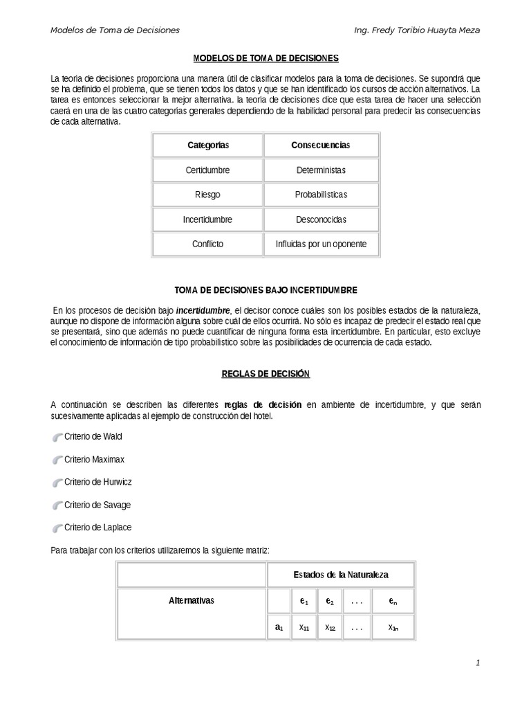 Modelos para La Toma de Decisiones | PDF | Toma de decisiones ...