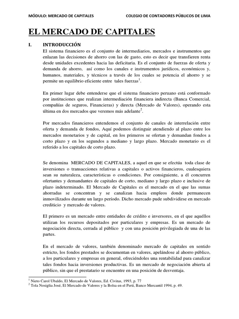 1 - El Mercado de Capitales | PDF | Bolsa | Bolsa de Valores