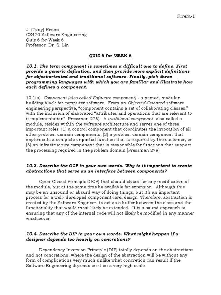 Quiz 6 Docx Component Based Software Engineering Object