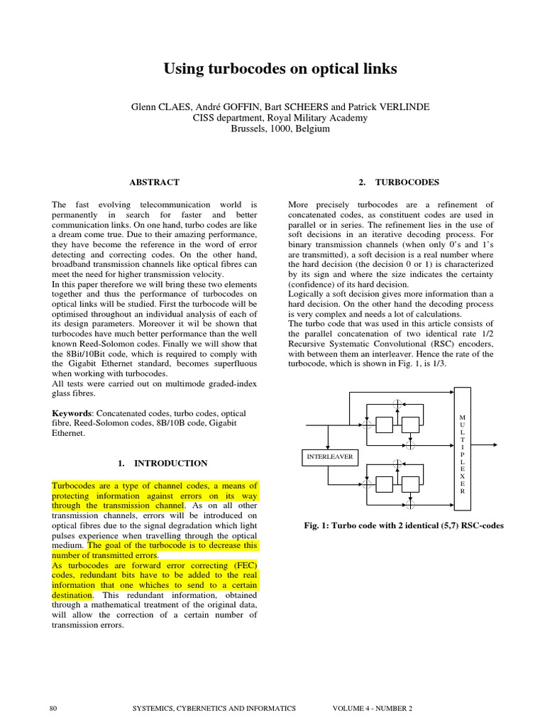 Using Turbocodes On Optical Links - Unknown | PDF | Forward Error ...