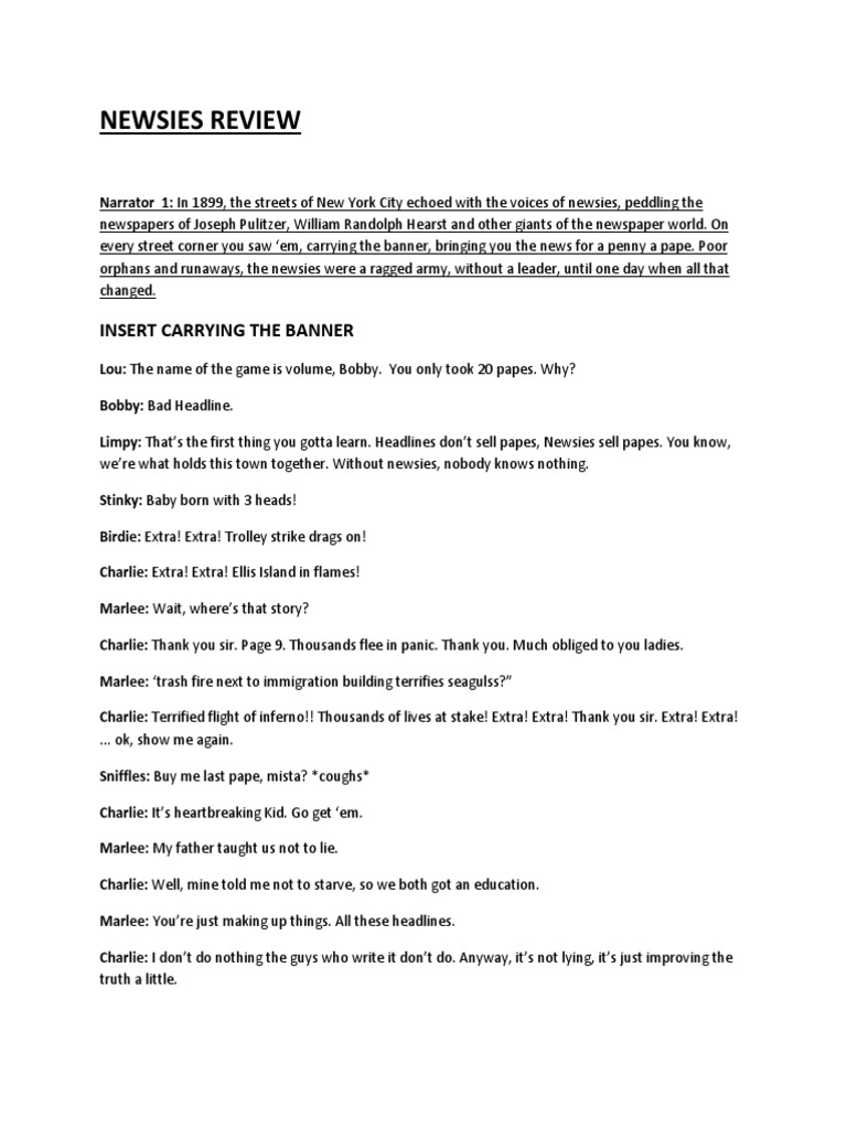 Newsies Musical Script and Monologues | PDF | Leisure